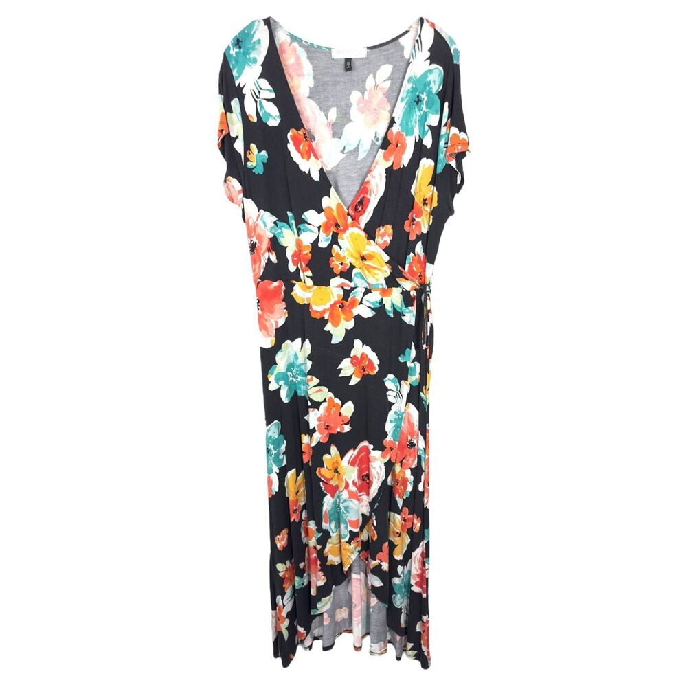 Planet‎ Gold Plus Size 1X Wrap Dress Hi Lo Floral Short Sleeve Stretch 808